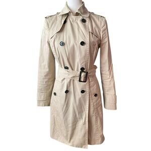 Banana Republic Trench Coat Classic Limonta Beige Women XS Petite Khaki
